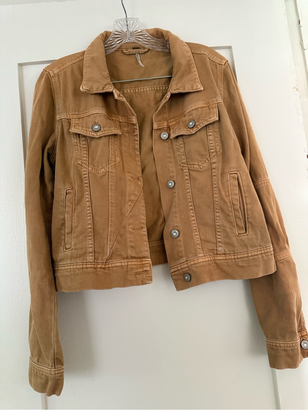 Free People Tan Cropped Denim-Style Jacket